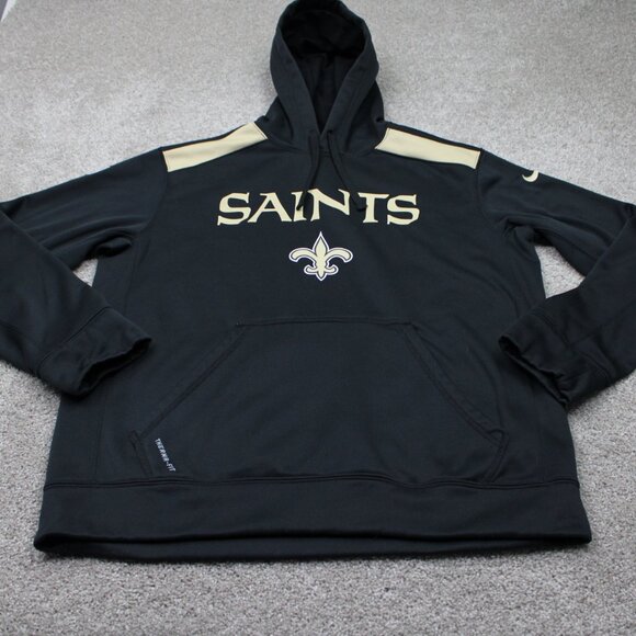 Nike New Orleans Saints Hoodie Men Medium Black Therma-Fit NFL Hooded Sweatshirt - Picture 2 of 14
